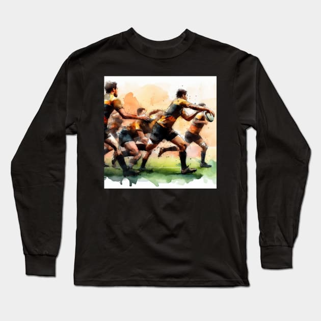 Artistic illustration of men playing rugby Long Sleeve T-Shirt by WelshDesigns